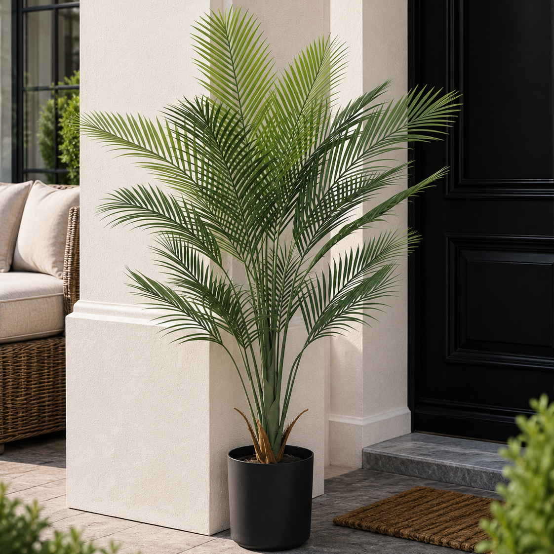 Artificial UV Palm Tree 4ft tall with green arching fronds in pot