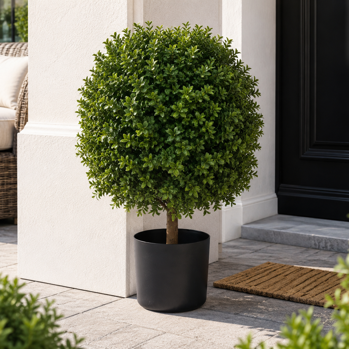 Artificial UV Boxwood ball topiary tree 2ft 6in green in pot