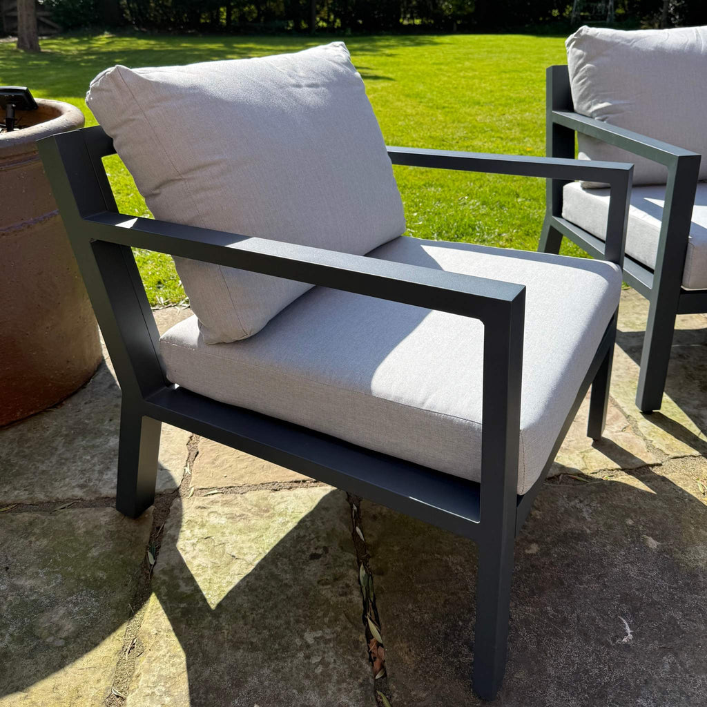 Torino Aluminium Fire Pit outdoor corner sofa set with rising table and cushions