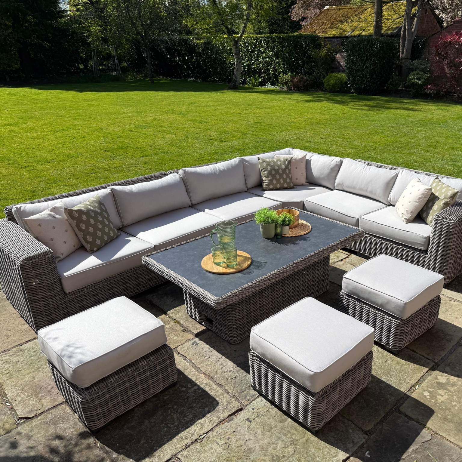 Ravello Corner Sofa outdoor garden lounge set with contemporary rattan weave and plush cushions