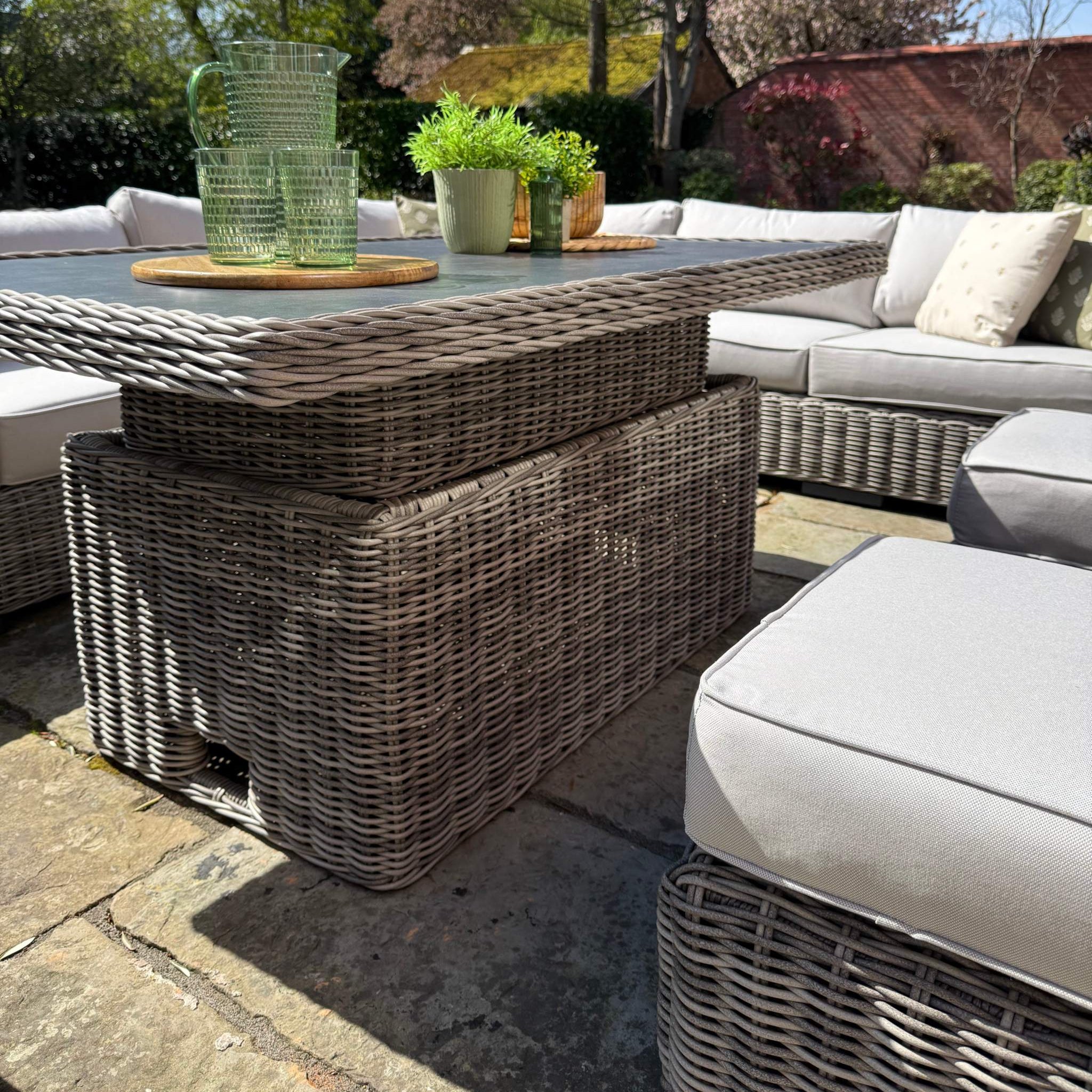 Ravello Corner Sofa outdoor garden lounge set with modern neutral PE rattan weave and aluminium frame
